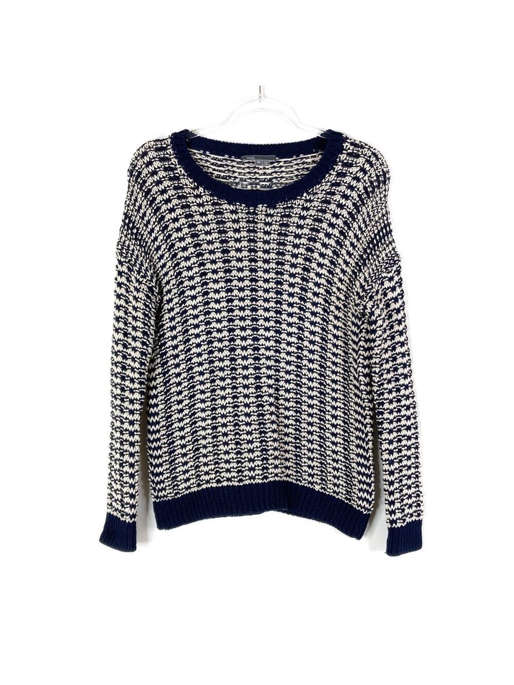 Vince Navy Cream Mercerized Texture Knit Coastal Sweater Womens XS